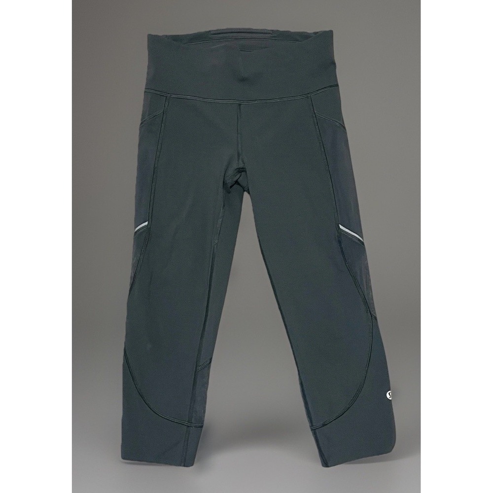 Lululemon Pace Rival Crop Leggings Womens 4 Gray Stretch Mesh Pants Mid Rise - Picture 2 of 5